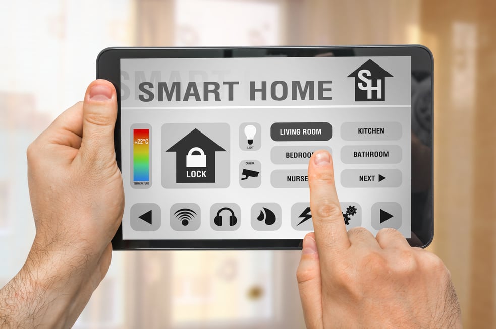 Smart home control app on tablet - smart home concept